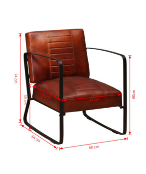 Fotoliu, maro, piele naturală, cu aspect industrial - WOODBB1370