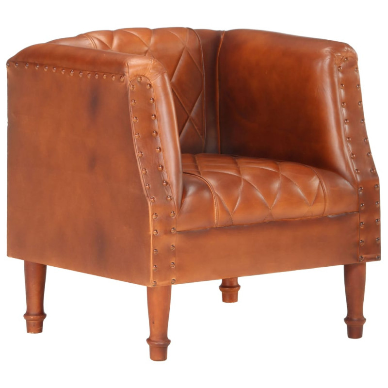 Fotoliu spătar rotund, maro, piele naturală de capră, cu aspect vintage - WOODBB1371 Fotoliu spătar rotund, maro, piele naturală de capră, cu aspect vintage - WOODBB1371
