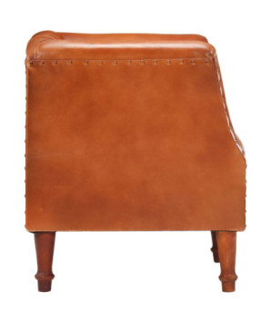 Fotoliu spătar rotund, maro, piele naturală de capră, cu aspect vintage - WOODBB1371