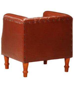 Fotoliu spătar rotund, maro, piele naturală de capră, cu aspect vintage - WOODBB1371