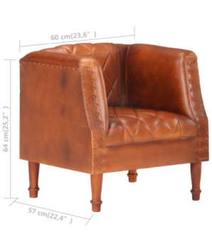 Fotoliu spătar rotund, maro, piele naturală de capră, cu aspect vintage - WOODBB1371