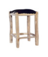 Taburet de bar, piele naturală și lemn masiv de tec , cu aspect rustic - WOODBB1372 Taburet de bar, piele naturală și lemn masiv de tec , cu aspect rustic - WOODBB1372