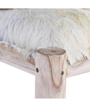 Taburet de bar, piele naturală și lemn masiv de tec , cu aspect rustic - WOODBB1372
