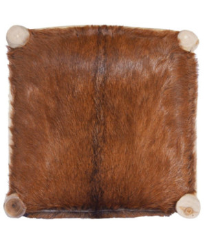 Taburet de bar, piele naturală și lemn masiv de tec , cu aspect rustic - WOODBB1372