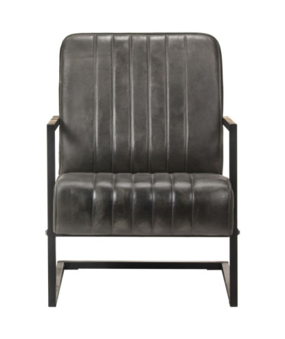 Scaun fotoliu tip consolă, gri uzat, piele naturală, cu aspect retro - WOODBB1373