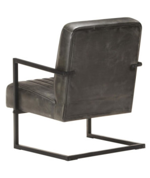 Scaun fotoliu tip consolă, gri uzat, piele naturală, cu aspect retro - WOODBB1373