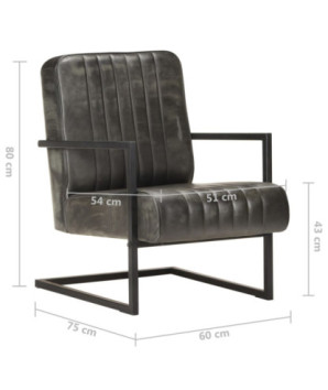 Scaun fotoliu tip consolă, gri uzat, piele naturală, cu aspect retro - WOODBB1373