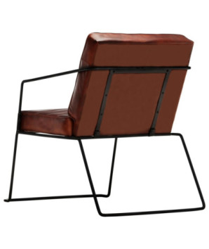 Fotoliu, maro închis, piele naturală - WOODBB1375