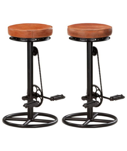 Scaune de bar, 2 buc., negru și maro, piele naturală de capră - WOODBB1377