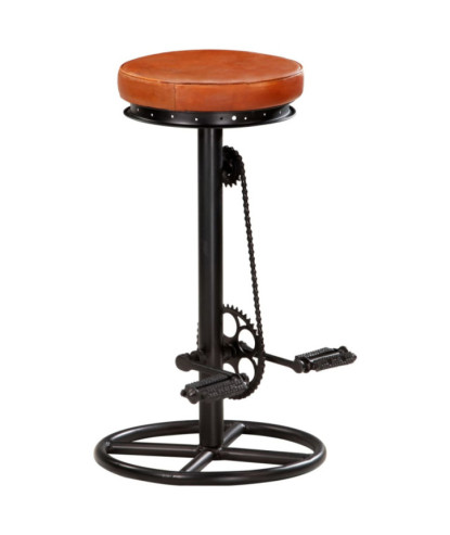 Scaune de bar, 2 buc., negru și maro, piele naturală de capră - WOODBB1377