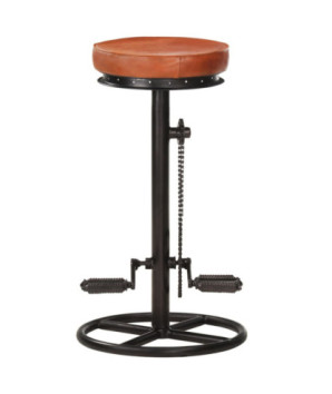 Scaune de bar, 2 buc., negru și maro, piele naturală de capră - WOODBB1377