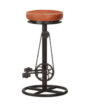Scaune de bar, 2 buc., negru și maro, piele naturală de capră - WOODBB1377