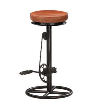 Scaune de bar, 2 buc., negru și maro, piele naturală de capră - WOODBB1377