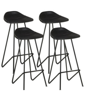 Scaune de bar, 4 buc., negru, piele naturală, cu aspect industrial - WOODBB1379