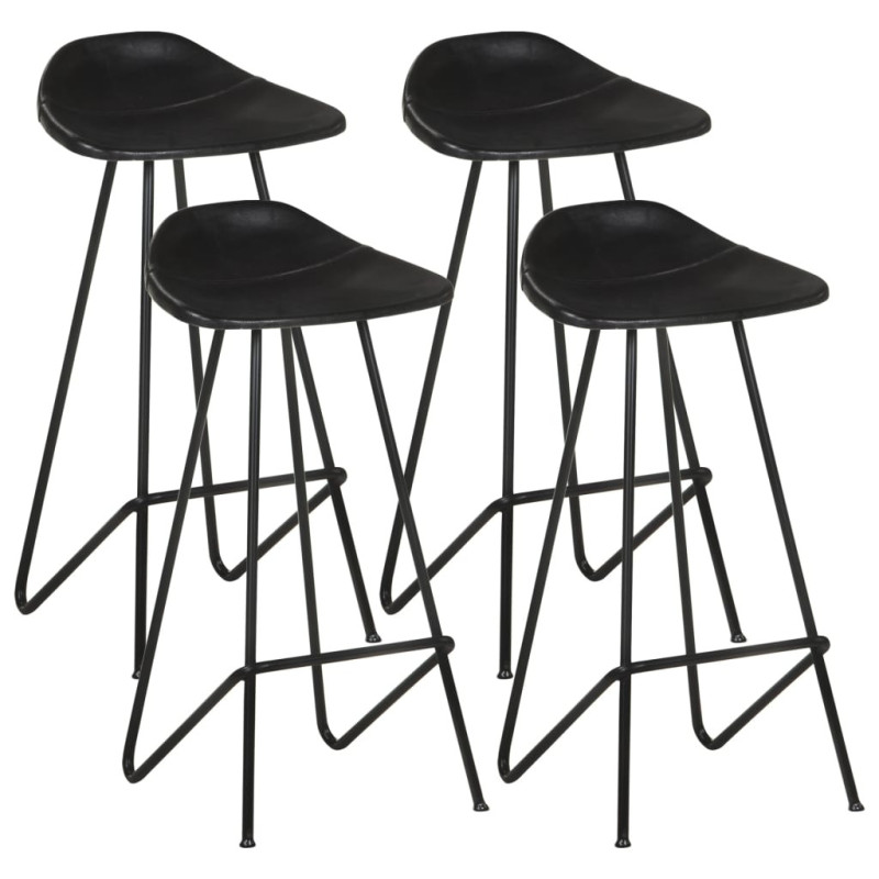 Scaune de bar, 4 buc., negru, piele naturală, cu aspect industrial - WOODBB1379 Scaune de bar, 4 buc., negru, piele naturală, cu aspect industrial - WOODBB1379