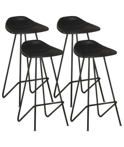 Scaune de bar, 4 buc., negru, piele naturală, cu aspect industrial - WOODBB1379