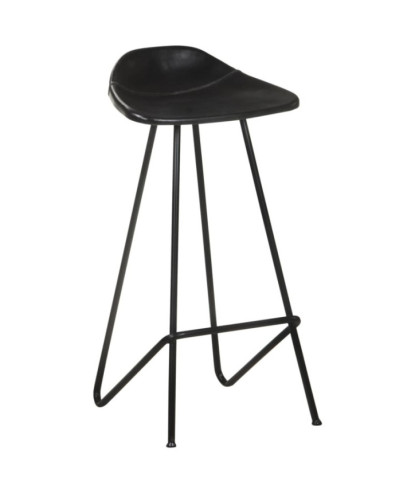 Scaune de bar, 4 buc., negru, piele naturală, cu aspect industrial - WOODBB1379