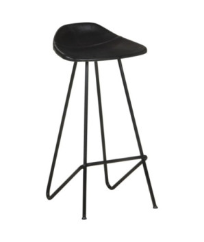 Scaune de bar, 4 buc., negru, piele naturală, cu aspect industrial - WOODBB1379