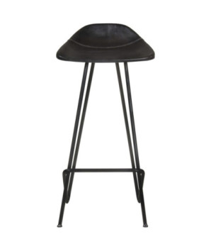 Scaune de bar, 4 buc., negru, piele naturală, cu aspect industrial - WOODBB1379