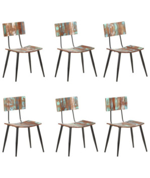 Scaune bucătărie multicolor vintage, din lemn masiv reciclat, cu spătar, 6 buc., handmade