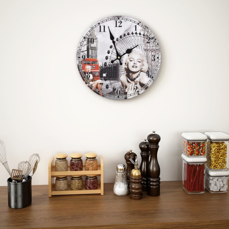 Ceas de perete vintage Marilyn Monroe, 30 cm, cu aspect retro - WOODBB1388