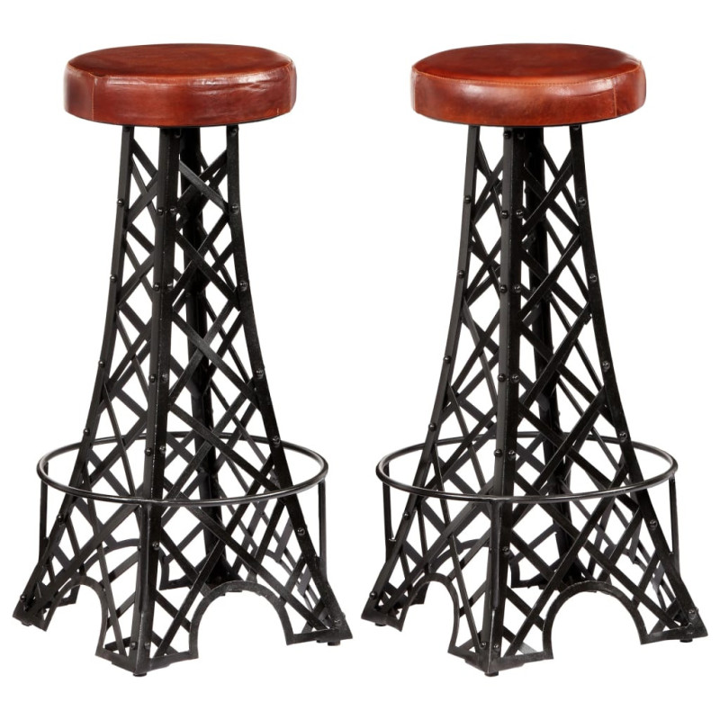 Scaune de bar, 2 buc., piele naturală, cu aspect industrial - WOODBB1392 Scaune de bar, 2 buc., piele naturală, cu aspect industrial - WOODBB1392