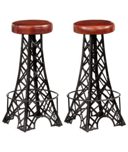 Scaune de bar, 2 buc., piele naturală, cu aspect industrial - WOODBB1392