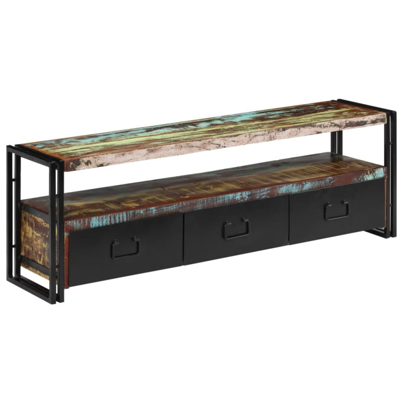 Comodă TV cu picioare, aspect vintage, din lemn masiv reciclat, 120 x 30 x 40 cm, handmade
