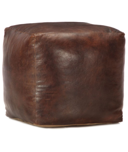 Taburet maro închis 40x40x40 cm piele naturală de capră - WOODBB1401