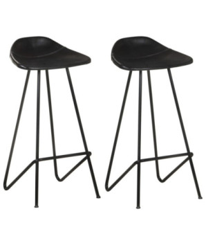 Scaune de bar, 2 buc., negru, piele naturală, cu aspect industrial - WOODBB1406