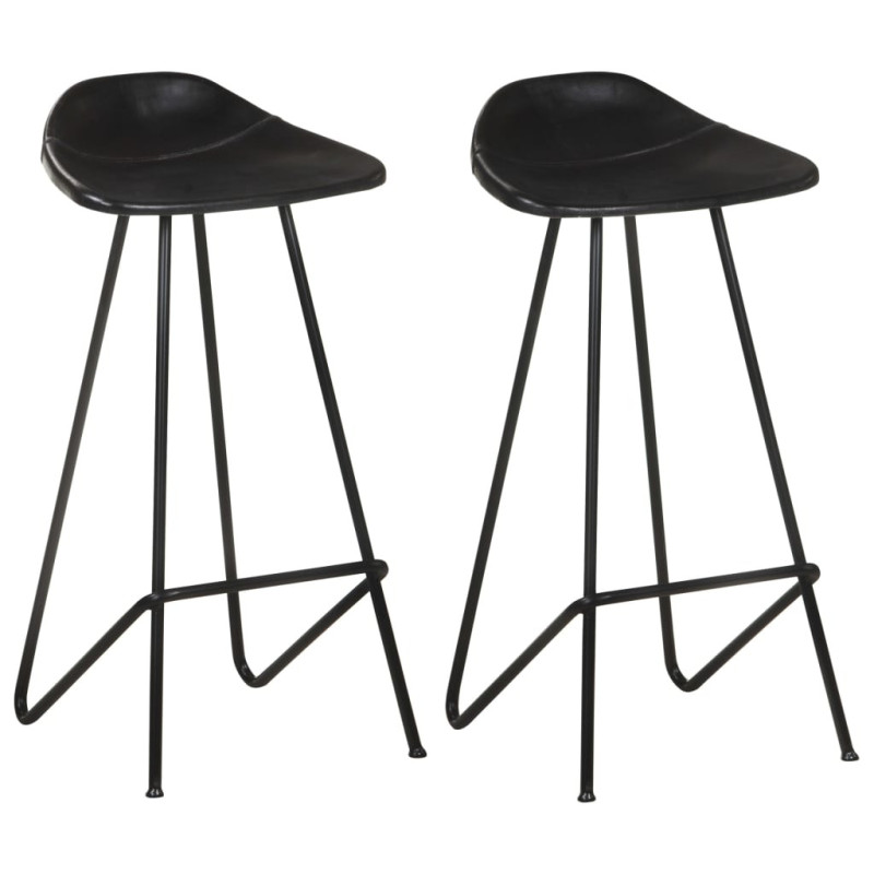 Scaune de bar, 2 buc., negru, piele naturală, cu aspect industrial - WOODBB1406 Scaune de bar, 2 buc., negru, piele naturală, cu aspect industrial - WOODBB1406