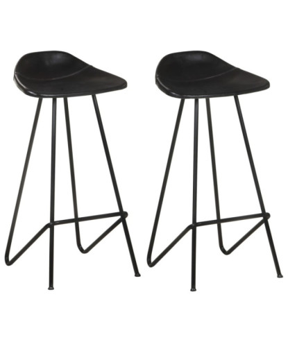Scaune de bar, 2 buc., negru, piele naturală, cu aspect industrial - WOODBB1406