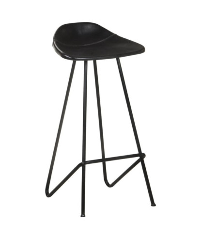 Scaune de bar, 2 buc., negru, piele naturală, cu aspect industrial - WOODBB1406