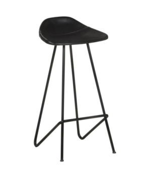 Scaune de bar, 2 buc., negru, piele naturală, cu aspect industrial - WOODBB1406