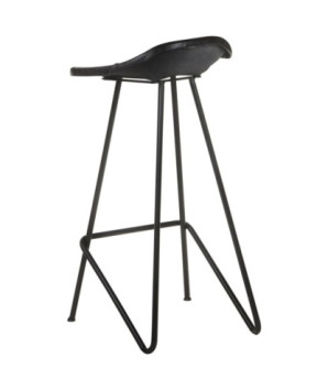 Scaune de bar, 2 buc., negru, piele naturală, cu aspect industrial - WOODBB1406