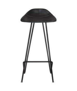 Scaune de bar, 2 buc., negru, piele naturală, cu aspect industrial - WOODBB1406