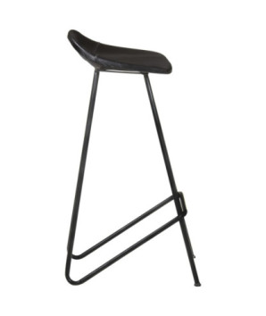 Scaune de bar, 2 buc., negru, piele naturală, cu aspect industrial - WOODBB1406