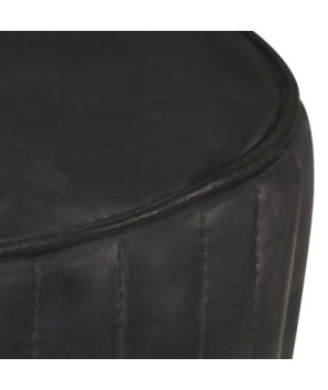 Scaun de bar, negru, piele naturală - WOODBB1416