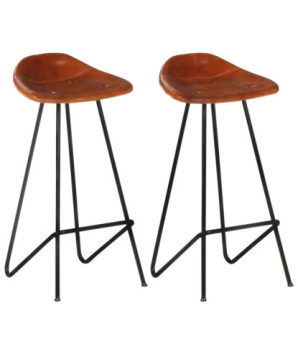 Scaune de bar, 2 buc., maro, piele naturală, cu aspect industrial - WOODBB1425