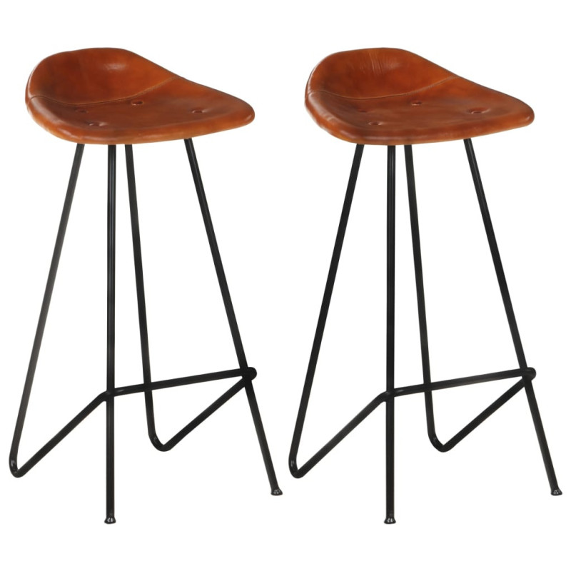 Scaune de bar, 2 buc., maro, piele naturală, cu aspect industrial - WOODBB1425 Scaune de bar, 2 buc., maro, piele naturală, cu aspect industrial - WOODBB1425