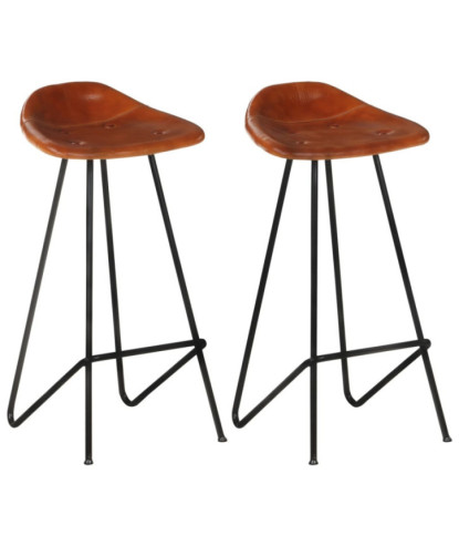 Scaune de bar, 2 buc., maro, piele naturală, cu aspect industrial - WOODBB1425