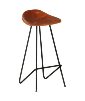 Scaune de bar, 2 buc., maro, piele naturală, cu aspect industrial - WOODBB1425