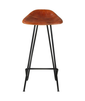 Scaune de bar, 2 buc., maro, piele naturală, cu aspect industrial - WOODBB1425