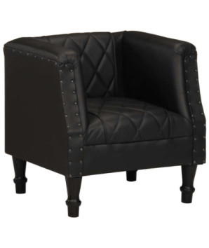 Fotoliu spătar rotund, negru, piele naturală de capră, cu aspect vintage - WOODBB1428