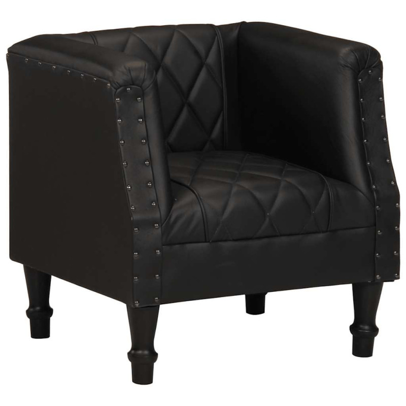 Fotoliu spătar rotund, negru, piele naturală de capră, cu aspect vintage - WOODBB1428 Fotoliu spătar rotund, negru, piele naturală de capră, cu aspect vintage - WOODBB1428
