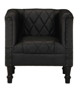 Fotoliu spătar rotund, negru, piele naturală de capră, cu aspect vintage - WOODBB1428