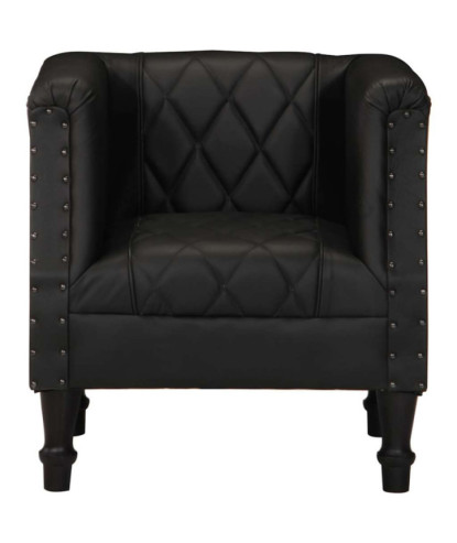 Fotoliu spătar rotund, negru, piele naturală de capră, cu aspect vintage - WOODBB1428