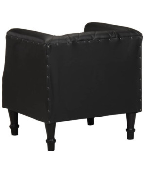 Fotoliu spătar rotund, negru, piele naturală de capră, cu aspect vintage - WOODBB1428