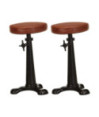 Scaune de bar, 2 buc., maro, piele naturală și fontă - WOODBB1430 Scaune de bar, 2 buc., maro, piele naturală și fontă - WOODBB1430