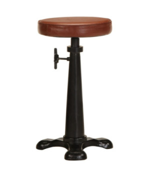 Scaune de bar, 2 buc., maro, piele naturală și fontă - WOODBB1430